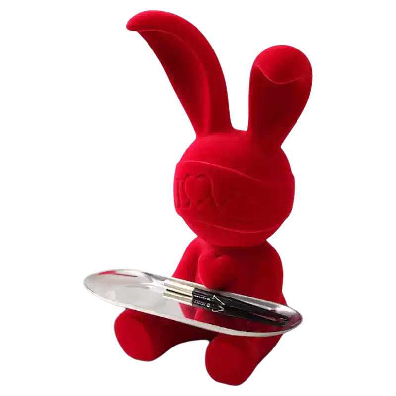 O1CN014Rxsmv1efnJ9cPLm8_4611686018427386875-2-item_pic.png_q50s50.webp Statues Lapin Rose Velours avec Plateau – 36 cm – Image 1