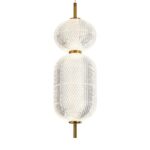 Suspension Luminaire "Élégance Tissée" – Verre Texturé et Métal Doré – Image 2